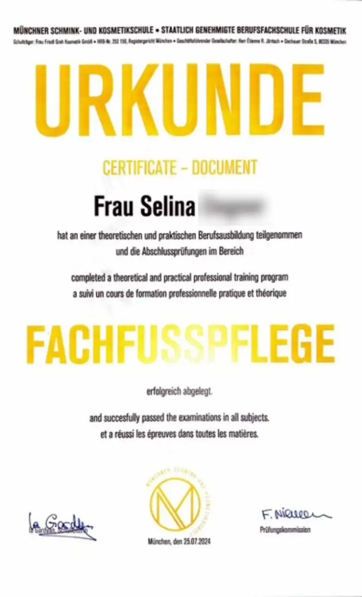 Fachfußpflege Zertifikat Selina – Professionelle Fußpflege