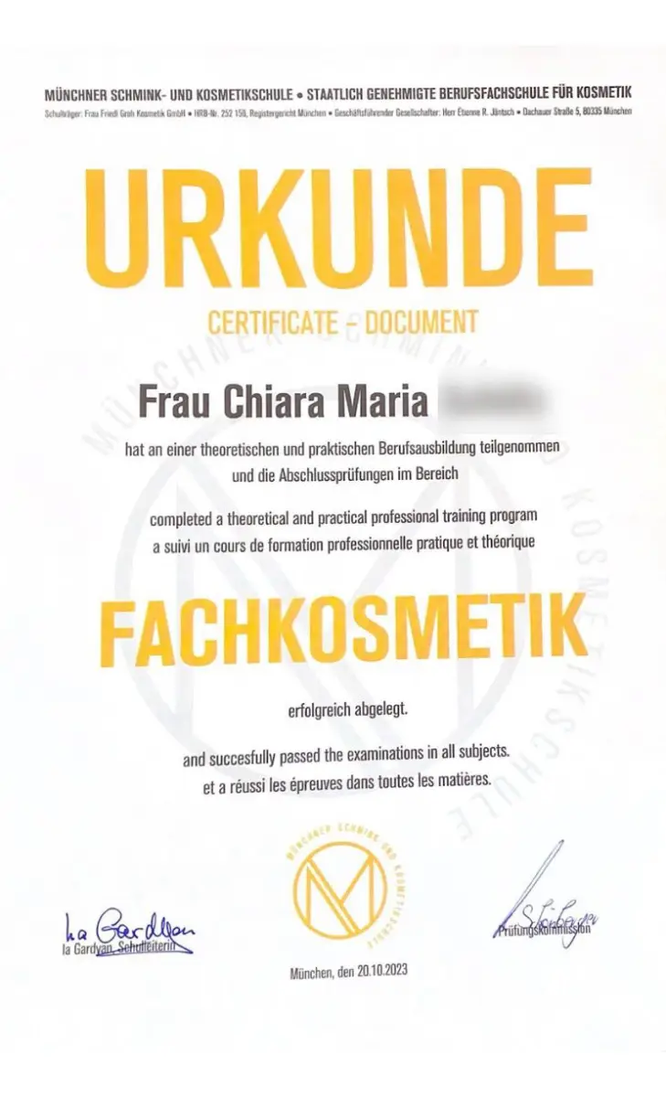 Fachkosmetik Zertifikat Chiara – Ganzheitliche Kosmetik